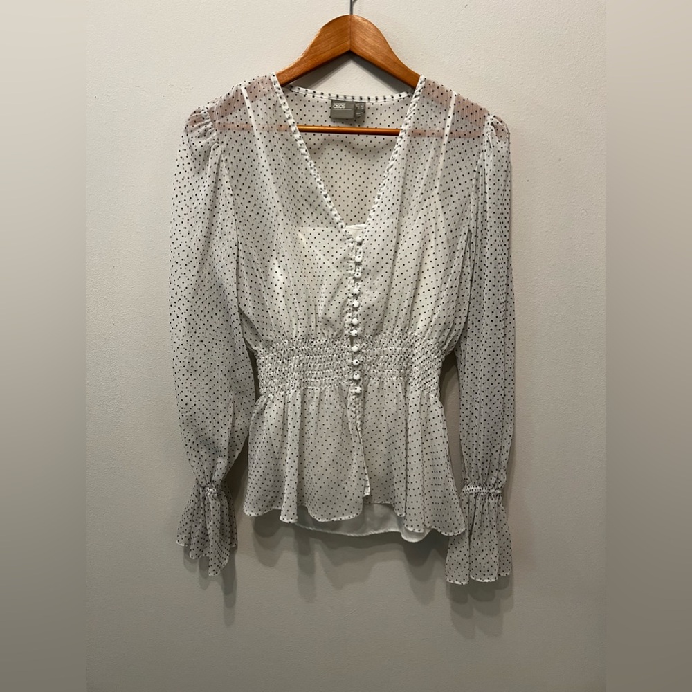 ASOS sheer white polkadot blouse with under tank in size US 10